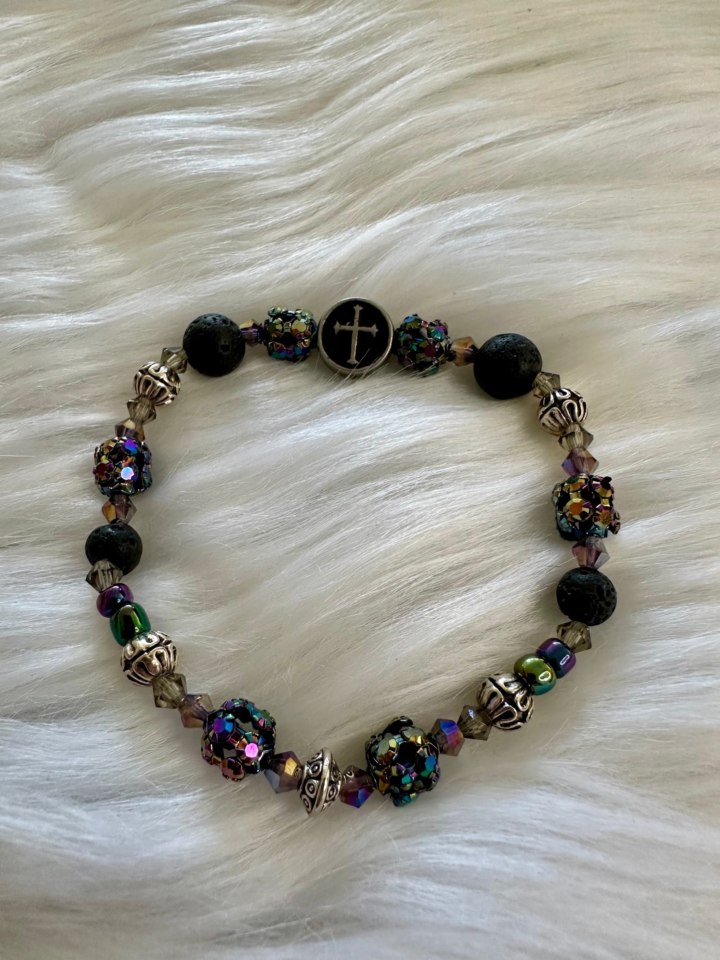 Black Lava rock Templar cross bracelet