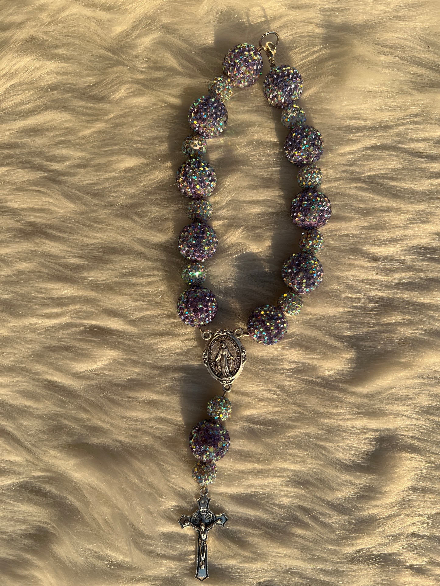 Purple Rhinestone car rosary