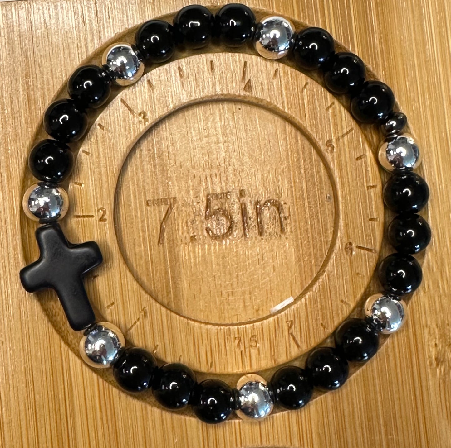 Silver & Black Cross Bracelet