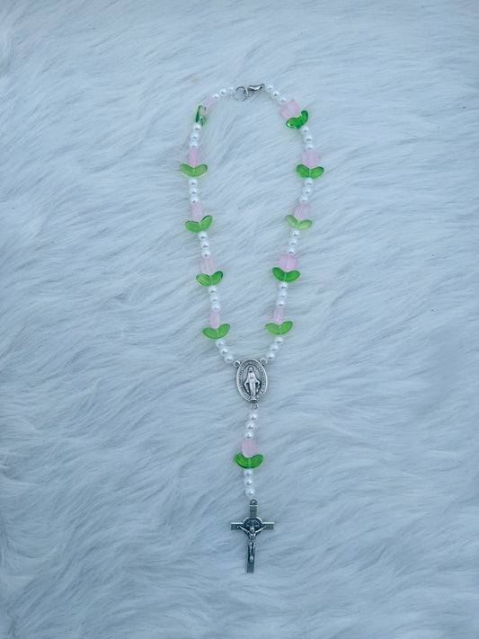 Pink Tulip Car Rosary