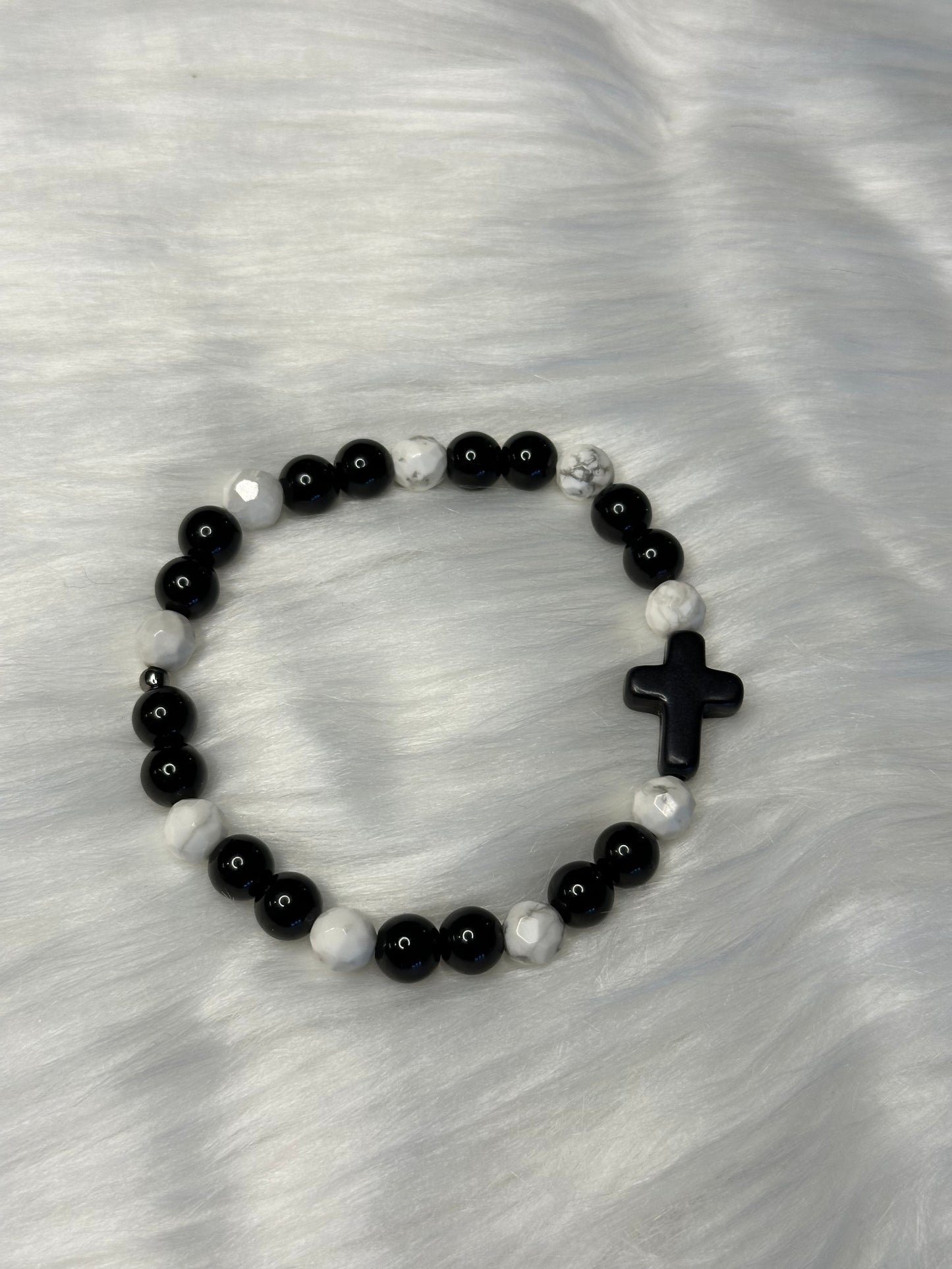 White & Black Cross Bracelet