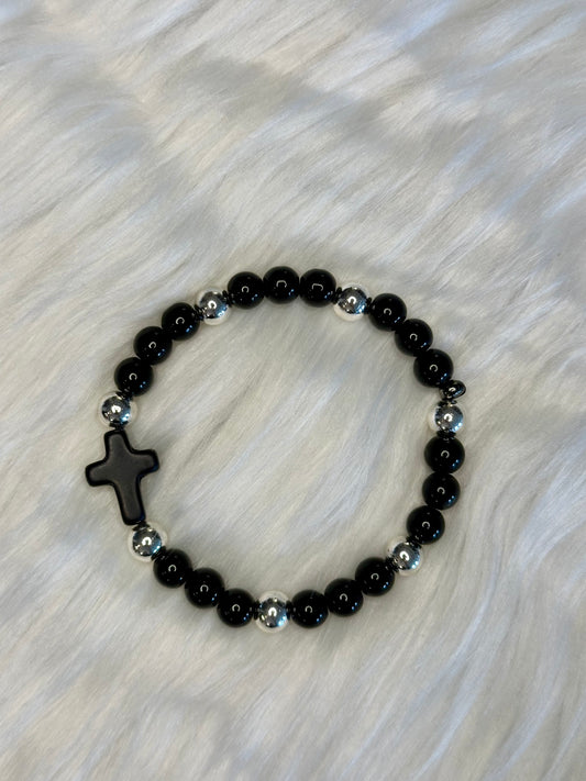 Silver & Black Cross Bracelet