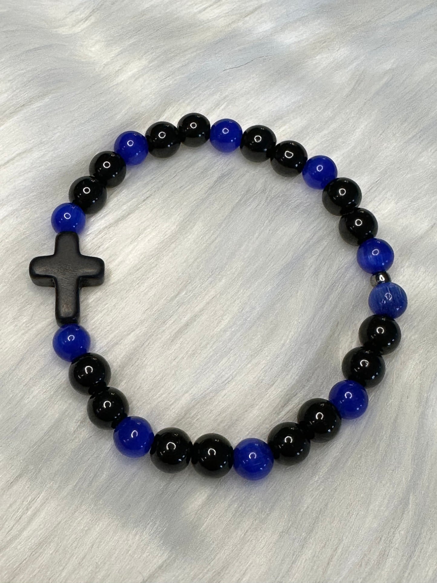 Blue & Black Cross Bracelet