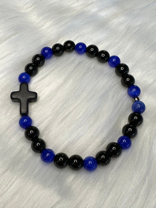 Blue & Black Cross Bracelet