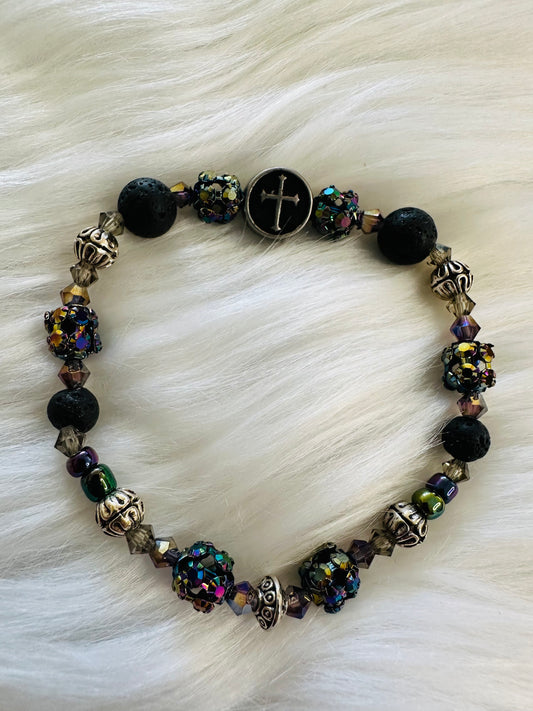 Black Lava rock Templar cross bracelet