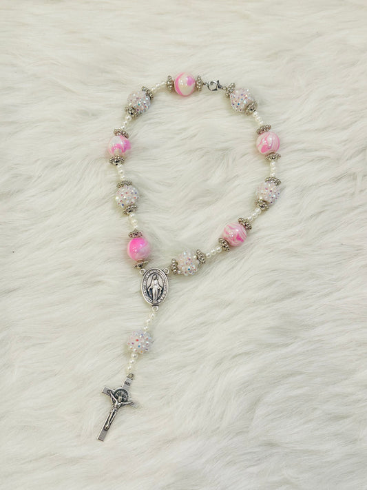 White Pink Car Rosary